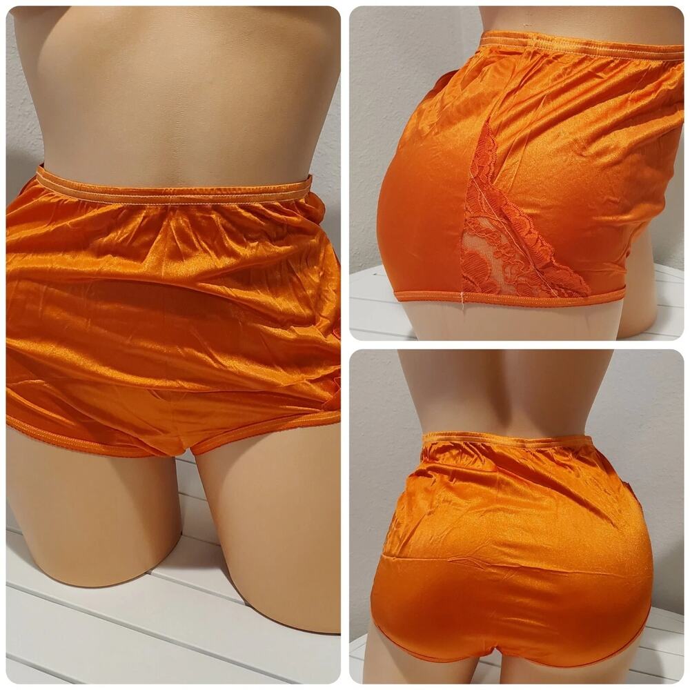 Vanity Fair Lace Nouveau Nylon Full Cut Panty Lace Shiny Orange Melon 6/M